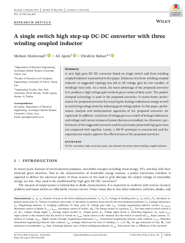 (PDF) A single switch high step-up DC-DC converter with three winding ...