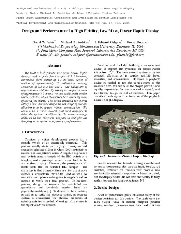 (PDF) Design and Performance of a High Fidelity, Low Mass, Linear ...