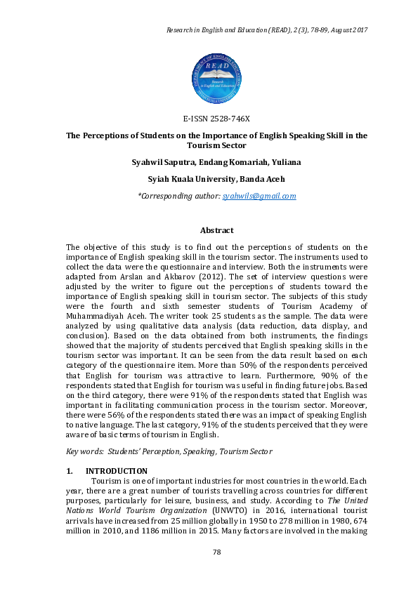 (PDF) The Perceptions of Students on the Importance of English Speaking ...