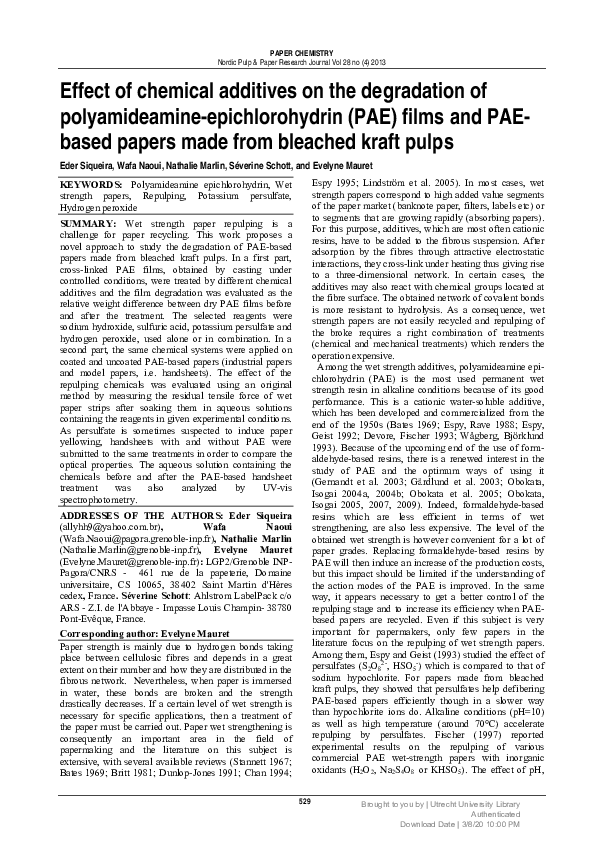(PDF) Effect of chemical additives on the degradation of polyamideamine ...