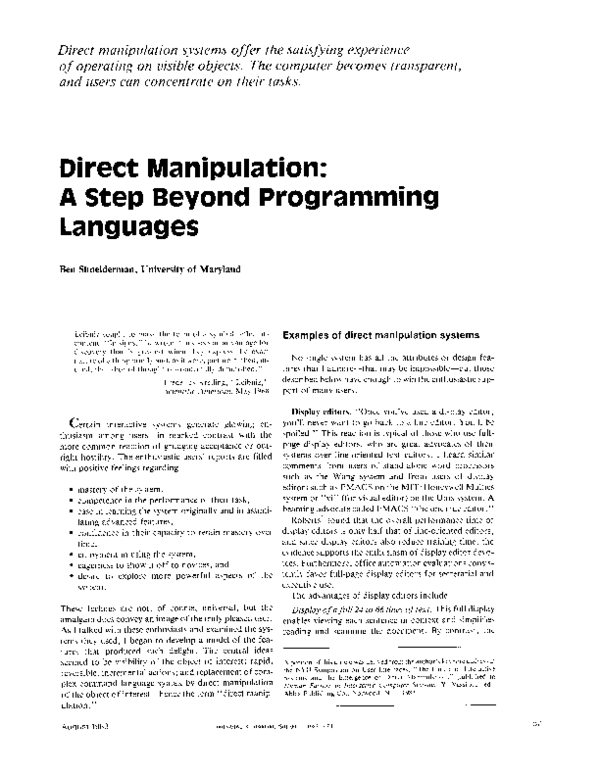 (PDF) Direct Manipulation: A Step Beyond Programming Languages