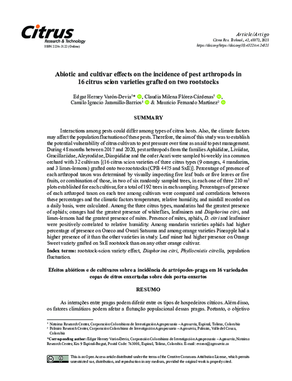 (PDF) Abiotic and cultivar effects on the incidence of pest arthropods ...