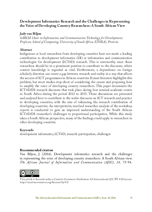 (PDF) Development Informatics Research and the Challenges in ...