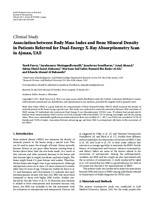 (PDF) Association between Body Mass Index and Bone Mineral Density in ...