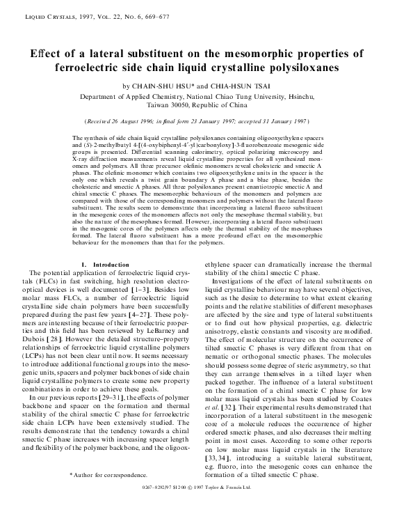 (PDF) The effect of a lateral substituent on the mesomorphic properties ...