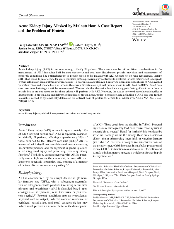 (PDF) Acute Kidney Injury Masked by Malnutrition: A Case Report and the ...