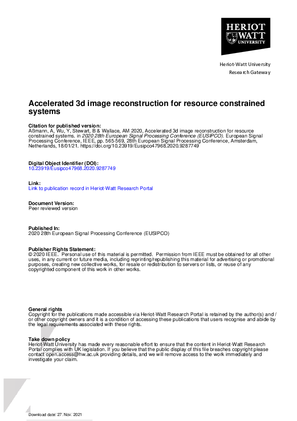 (PDF) Accelerated 3D Image Reconstruction for Resource Constrained Systems