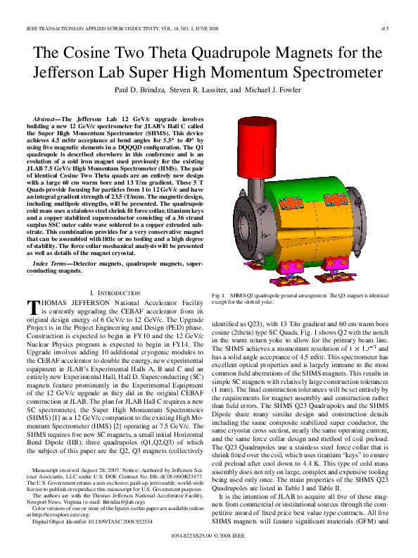 (PDF) The Cosine Two Theta Quadrupole Magnets for the Jefferson Lab ...