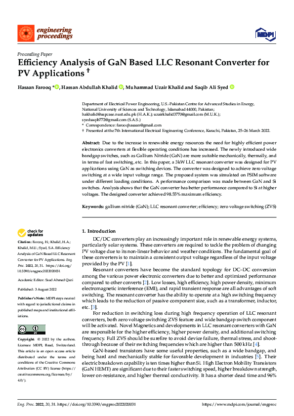 (PDF) Efficiency Analysis of GaN Based LLC Resonant Converter for PV ...