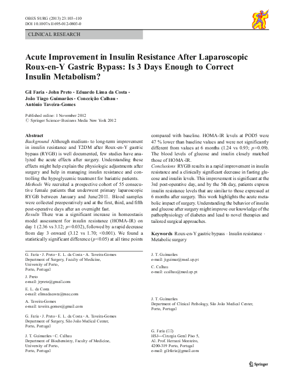 (PDF) Acute Improvement in Insulin Resistance After Laparoscopic Roux ...