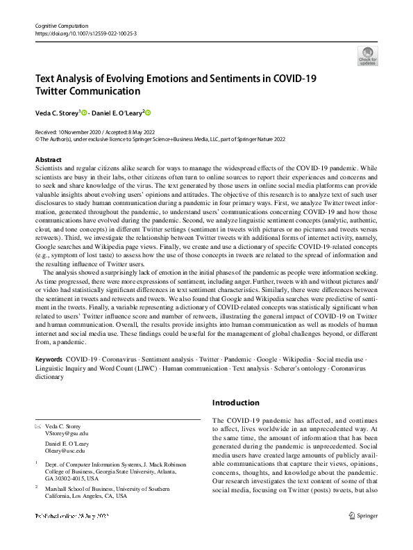 (PDF) Text Analysis of Evolving Emotions and Sentiments in COVID-19 ...