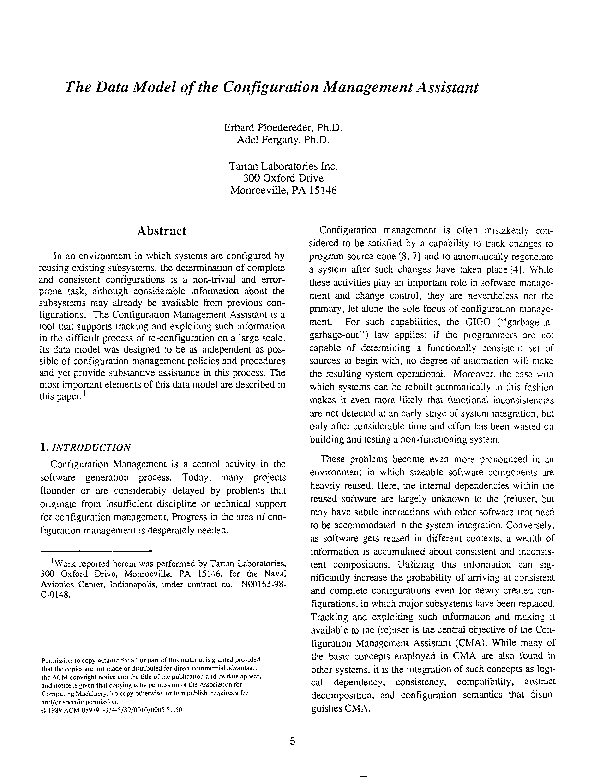 (PDF) The data model of the configuration management assistant (CMA)
