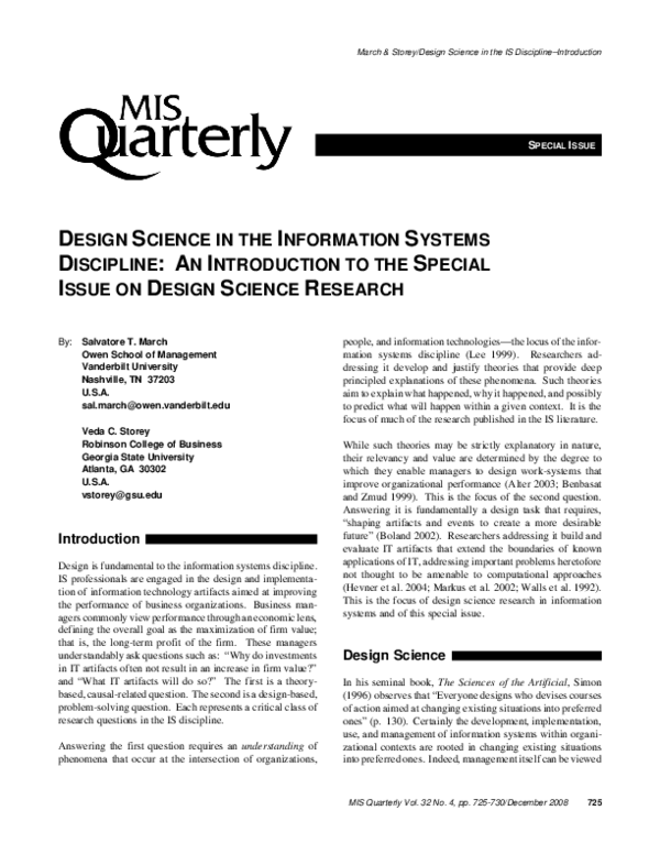 (PDF) Design Science in the Information Systems Discipline: An ...