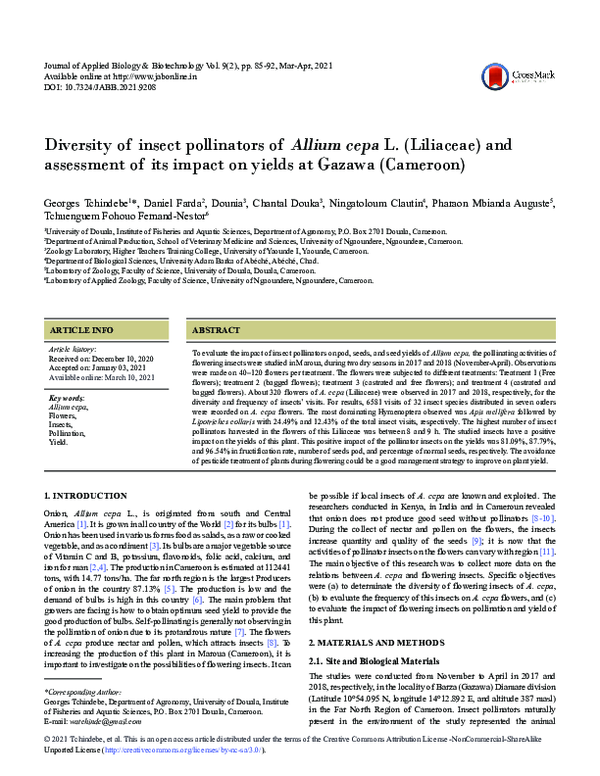 (PDF) Diversity of insect pollinators of Allium cepa L. (Liliaceae) and ...