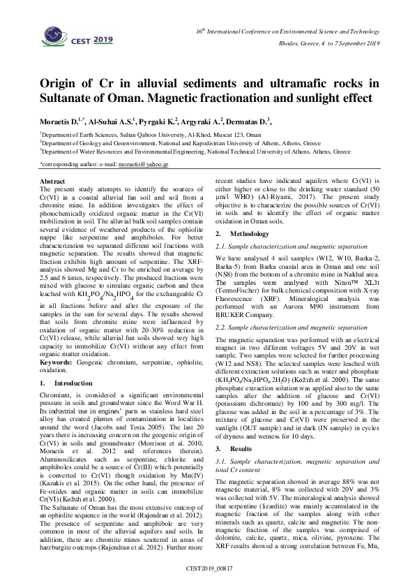 (PDF) Origin of Cr in alluvial sediments and ultramafic rocks in ...