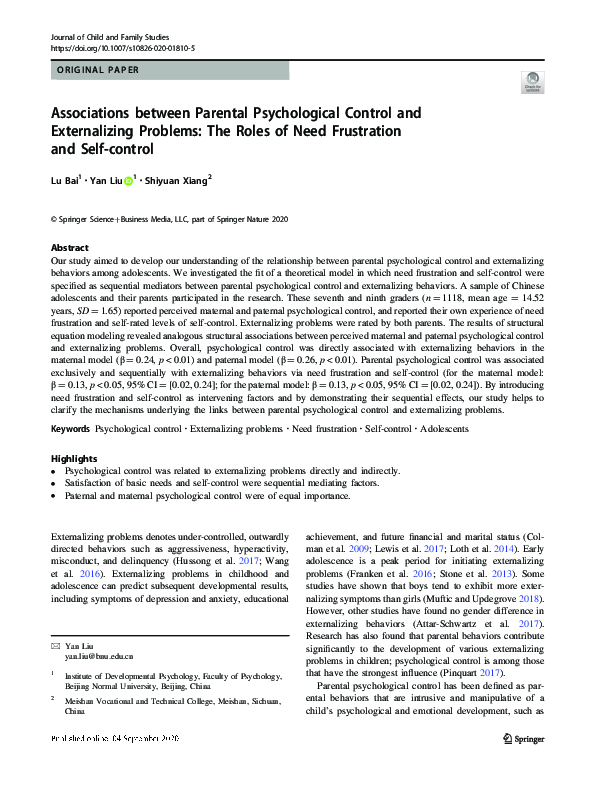 (PDF) Associations between Parental Psychological and Behavioral ...