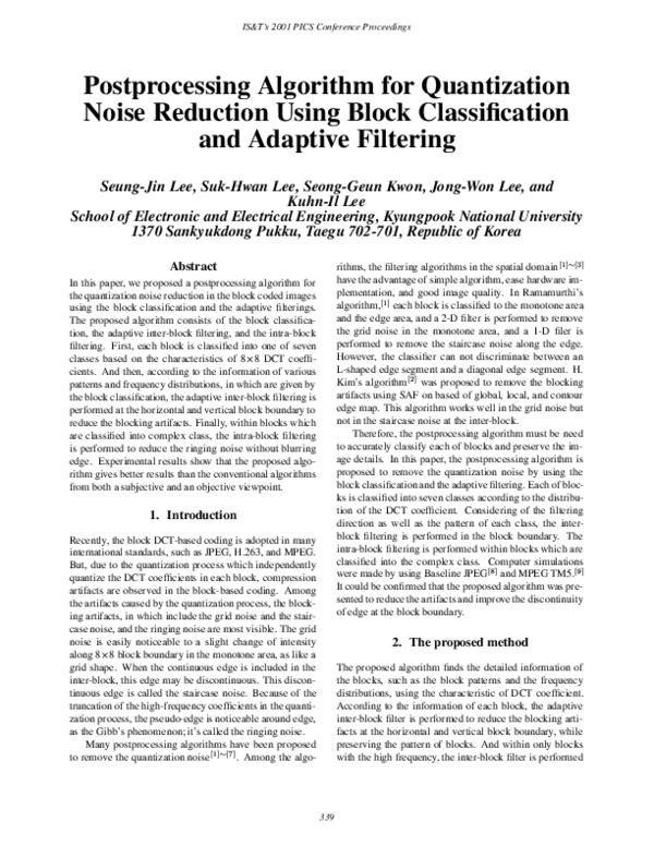 (PDF) Postprocessing Algorithm for Quantization Noise Reduction Using ...