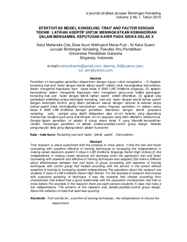 (PDF) Efektivitas Model Konseling Trait and Factor Dengan Teknik