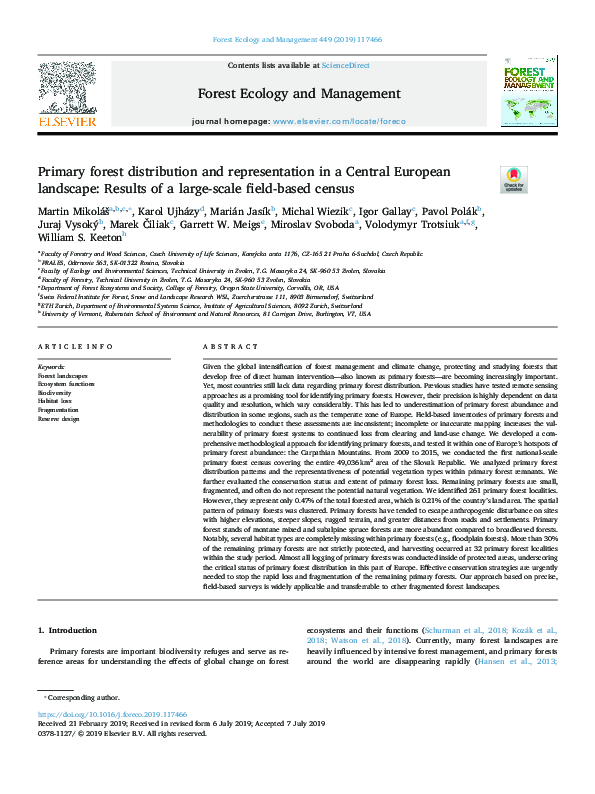 (PDF) Primary forest distribution and representation in a Central ...
