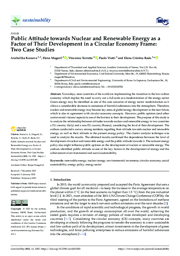 (PDF) Public Attitude towards Nuclear and Renewable Energy as a Factor ...