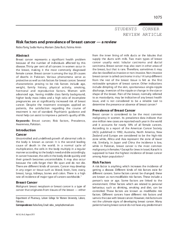 (PDF) Risk factors and prevalence of breast cancer — a review