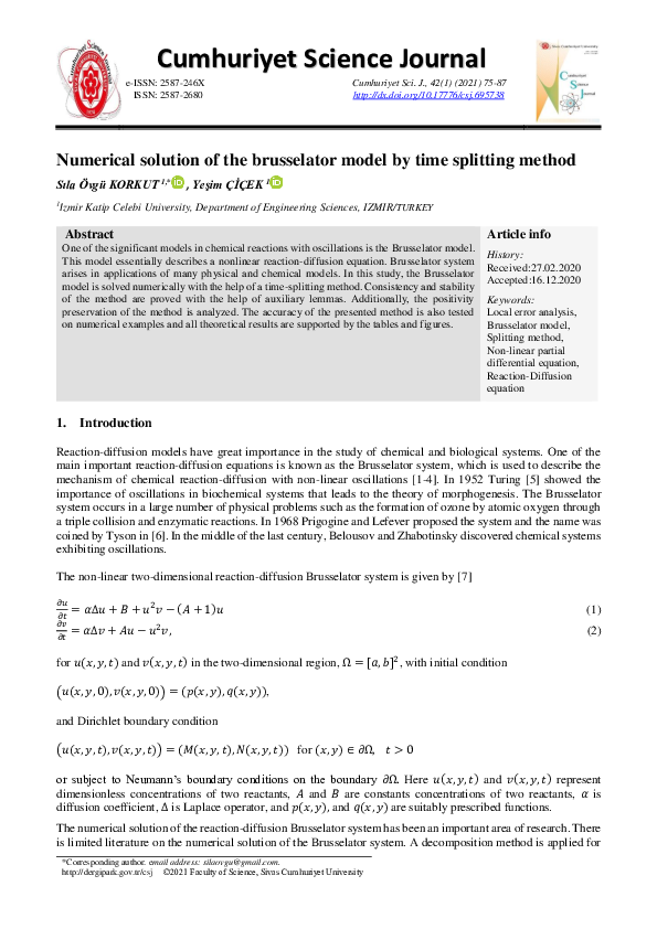 (PDF) Numerical solution of the brusselator model by time splitting method