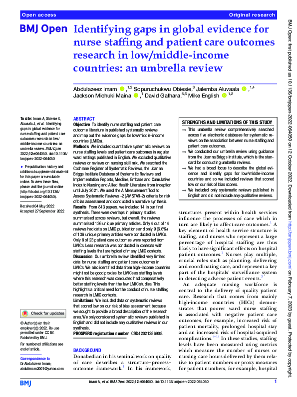 (PDF) Identifying gaps in global evidence for nurse staffing and ...