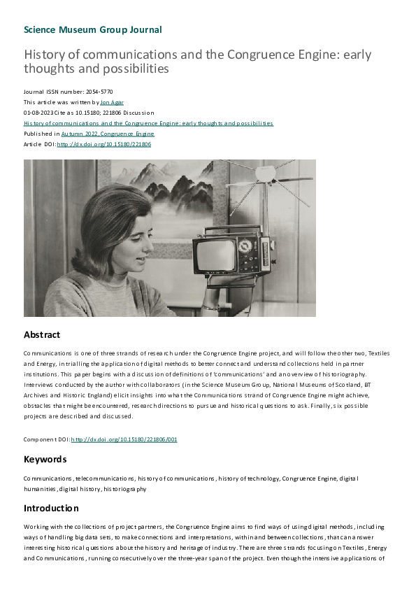 (PDF) History of communications and the Congruence Engine: early ...