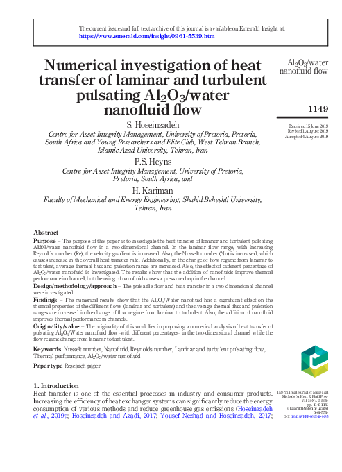(PDF) Numerical investigation of heat transfer of laminar and turbulent ...