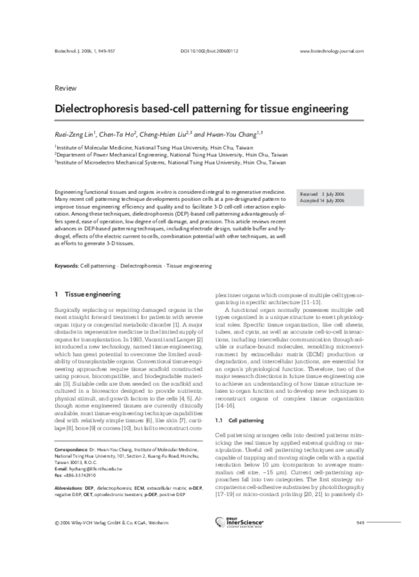 (PDF) Dielectrophoresis based-cell patterning for tissue engineering