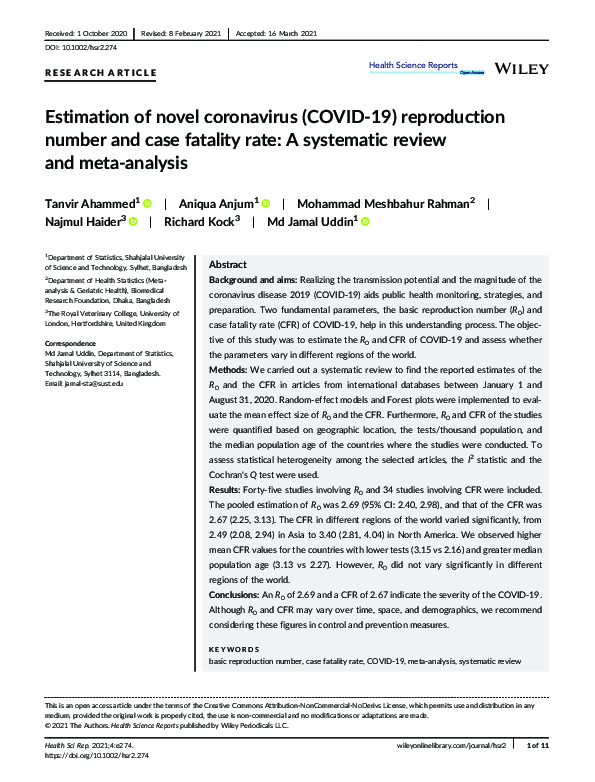 (PDF) Estimation of novel coronavirus ( COVID ‐19) reproduction number ...