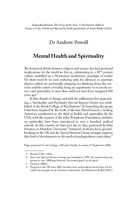 (PDF) Mental Health and Spirituality