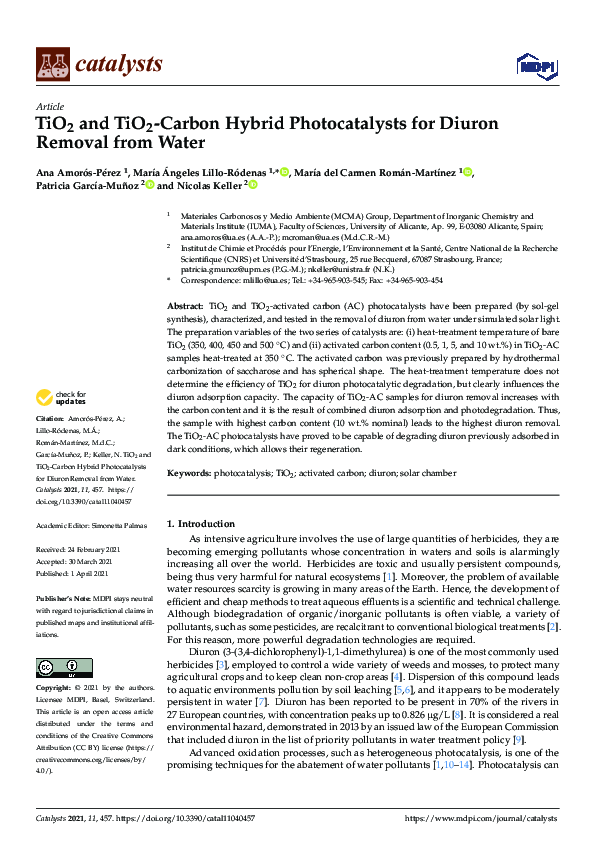 (PDF) TiO2 and TiO2-Carbon Hybrid Photocatalysts for Diuron Removal ...