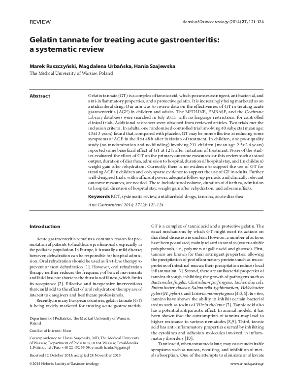 (PDF) Gelatin tannate for treating acute gastroenteritis a systematic