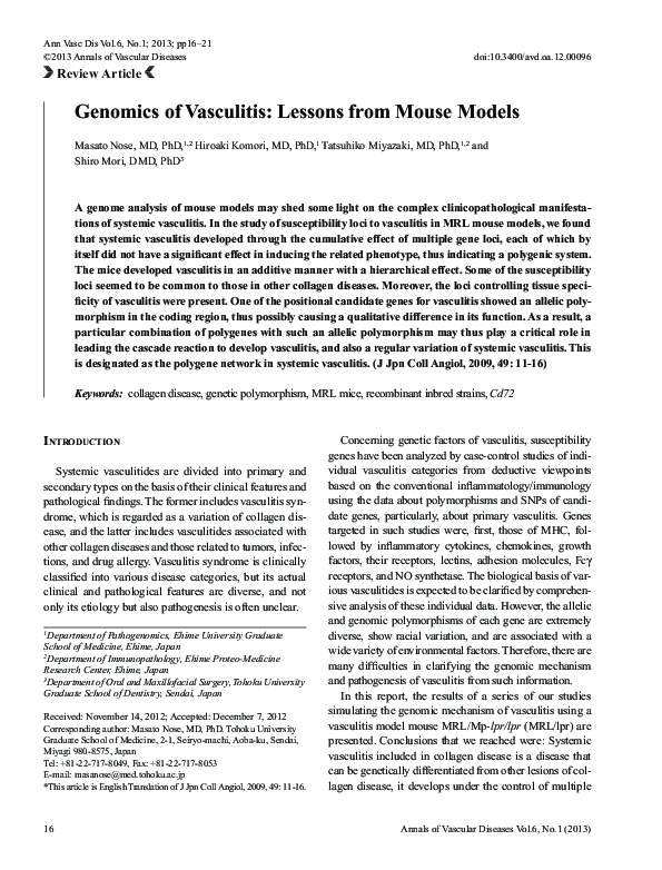 Photo inspiration: Gallery Detail: Pdf Genomics Of Vasculitis Lessons From Mouse Models