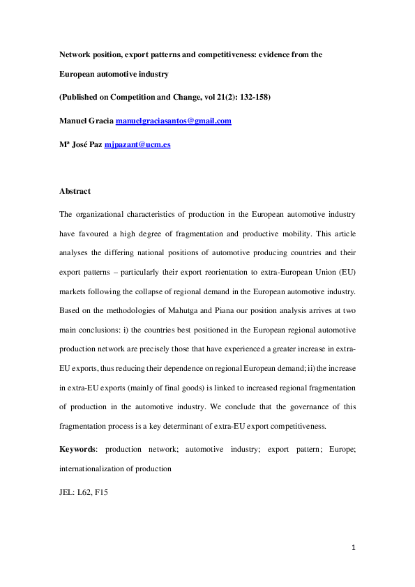 (PDF) Network position, export patterns and competitiveness: Evidence ...