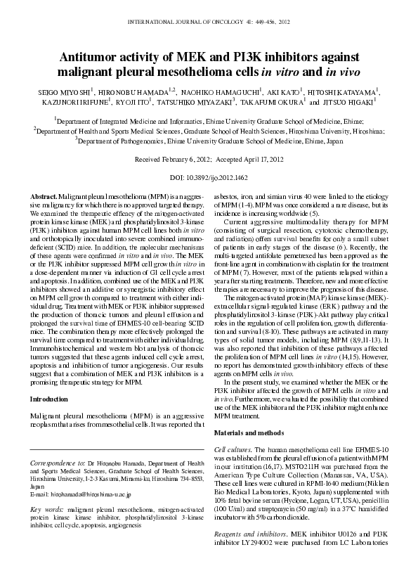 (PDF) Antitumor activity of MEK and PI3K inhibitors against malignant ...