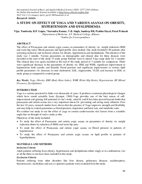 (PDF) A Study on Effect of Yoga and Various Asanas on Obesity ...