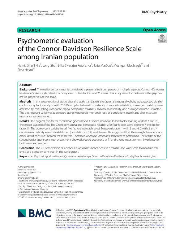 Pdf Psychometric Evaluation Of The Connor Davidson Resilience Scale