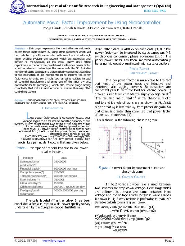(PDF) Automatic Power Factor Improvement by Using Microcontroller