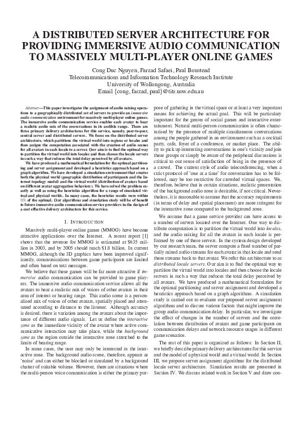 (PDF) A distributed server architecture for providing immersive audio ...