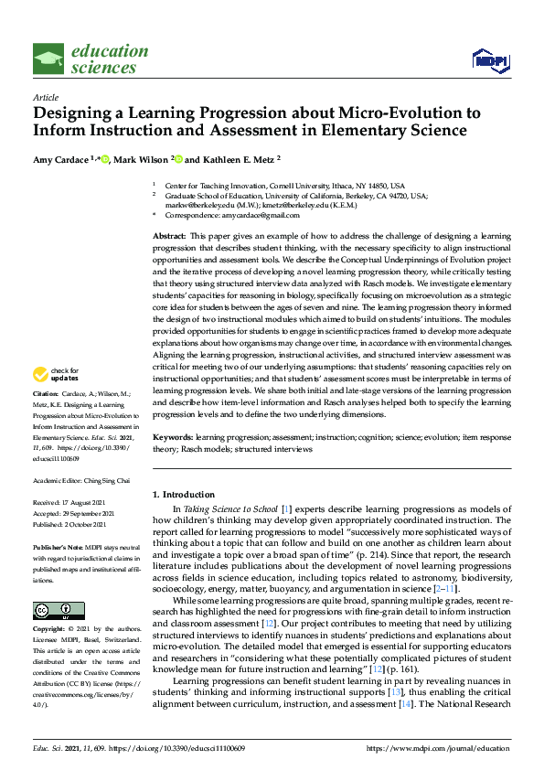 (PDF) Designing a Learning Progression about Micro-Evolution to Inform ...