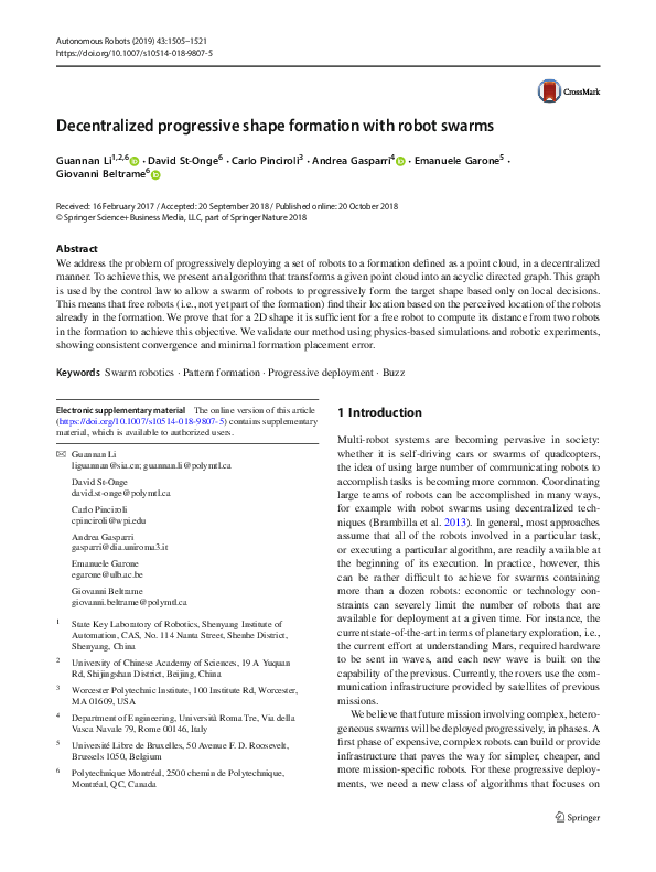 (PDF) Decentralized progressive shape formation with robot swarms