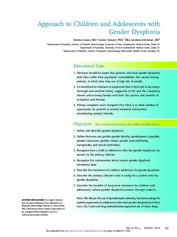 (PDF) Approach to Children and Adolescents with Gender Dysphoria