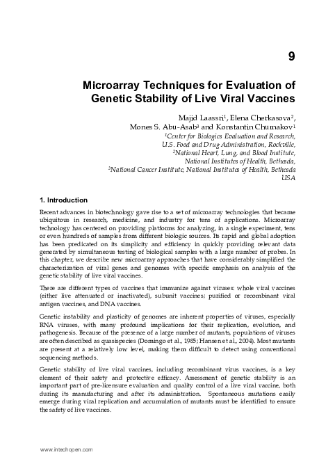 (PDF) Microarray Techniques for Evaluation of Genetic Stability of Live ...