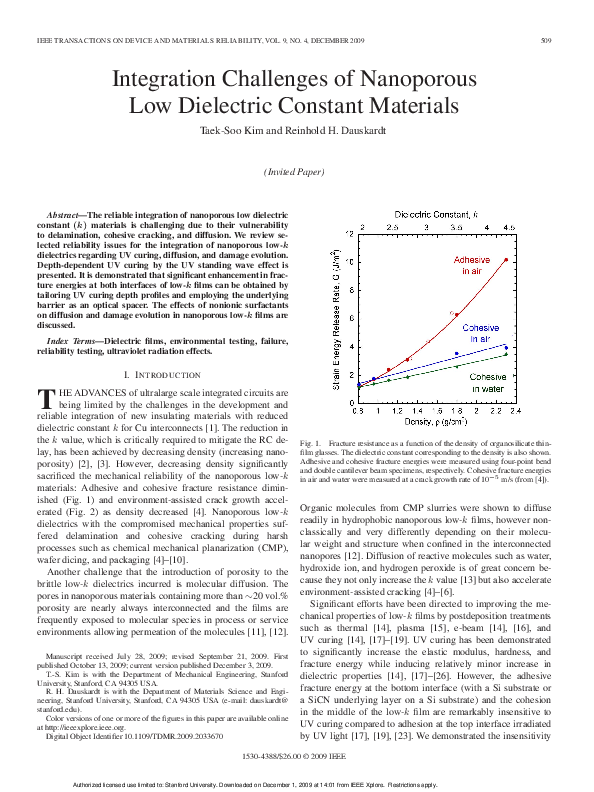 (PDF) Integration Challenges of Nanoporous Low Dielectric Constant ...