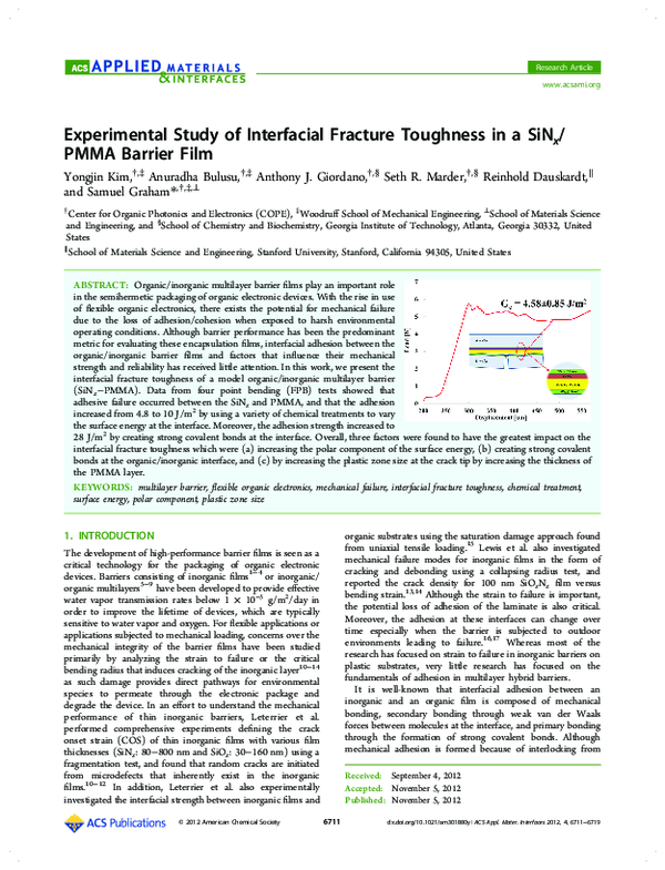 (PDF) Experimental Study of Interfacial Fracture Toughness in a SiNx ...