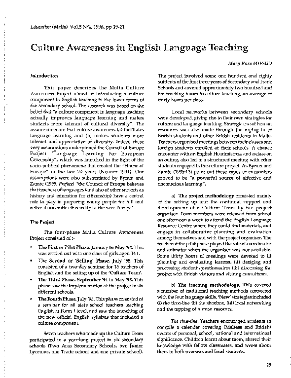 (PDF) Culture awareness in English language teaching