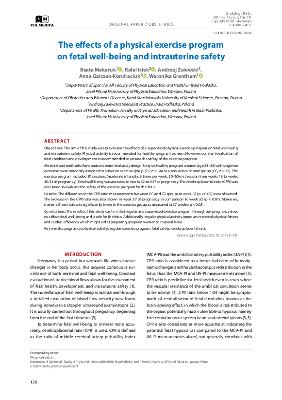 (PDF) The effects of a physical exercise program on fetal well-being ...