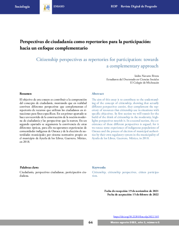 (PDF) Perspectivas de ciudadanía como repertorio para la participación ...
